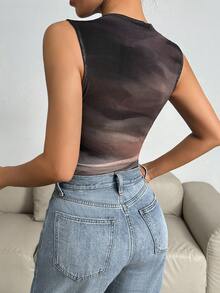 SHEIN Essnce Bộ đồ liền thân in họa tiết Tie-Dye dành cho nữ - Màu xám đen - Xem 7