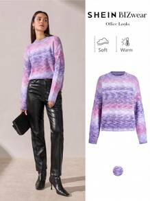 BizChic Christmas Gradient Pink-Purple Knit Sweater Tops, Fashionable Commute Wear For Women, Spring/Summer Offic