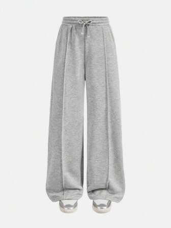 SHEIN Girlism Pantalon de jogging décontracté à cordon de serrage et poches pour filles préadolescentes, gris