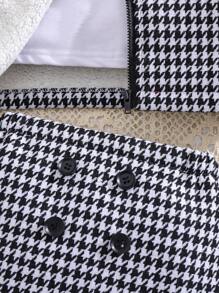 SHEIN Babygirl Autumn/Winter Houndstooth Fleece Jacket Coat Skirt Hat 3pcs Set - Black and White - View 7