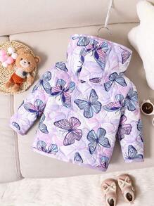 Áo khoác hoodie in hình bướm cho bé gái, ấm áp cho các hoạt động ngoài trời, mùa thu/đông - Màu xanh nhạt - Xem 2