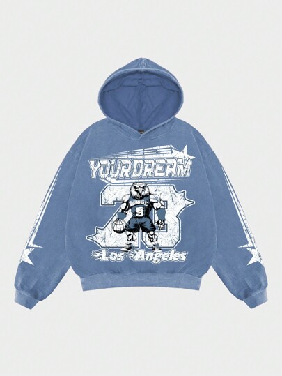 Street Life Men's Vintage Washed Street Graphic Print Hoodie