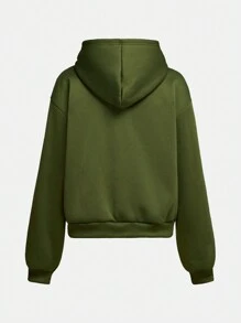 青少年男孩休闲格子印花舒适长袖连帽衫和裤子套装 - 軍綠色 - 查看 9