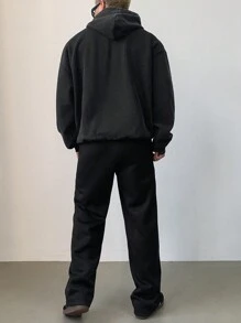 DAZY Men's Plain Drawstring Waist Fleece Pants, Autumn/Winter Men Joggers - Black - View 2