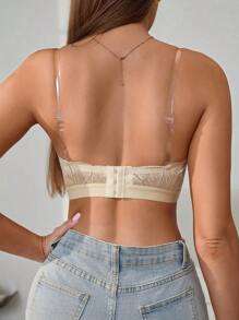 1 pieza Sujetador bandeau de encaje inalámbrico, diseño simple y romántico para lencería de mujer