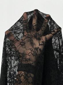 SHEIN EZwear Vestido de manga larga de encaje transparente con forro para tallas grandes - Negro - Ver 6