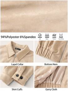 BizChic 女士棕色仿麂皮长袖夹克外套，适合感恩节、圣诞节、通勤 - 卡其色 - 查看 9