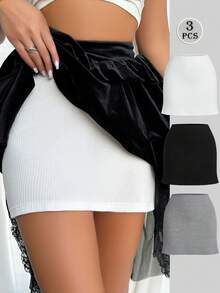 3pcs/Set Women Ribbed Shorts, Comfort Under Skirt Shorts For Outdoor Wear