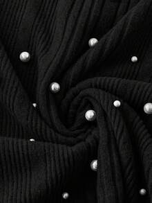 SHEIN LUNE Đầm dự tiệc cưới mùa thu/đông tay dài cổ đứng trang trí ngọc trai giả cỡ lớn cho nữ cỡ lớn - màu đen - Xem 5