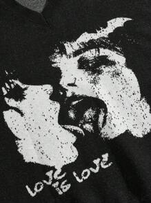 ROMWE MEN Grunge Punk Men's Casual Graphic Letter & Figure Pattern Pullover Sweaters For Autumn/Winter - Black - View 4