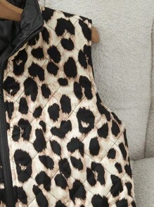 SHEIN Clasi Chaleco/Chaqueta acolchada de algodón reversible con estampado de leopardo y negro, para otoño/invierno - Multicolor - Ver 7