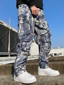 Manfinity LEGND Manfinity Plus Size Męskie Streetwear All Over Print Flap Pocket Loose Fit Proste Spodnie Cargo Camo Cargo Spodnie