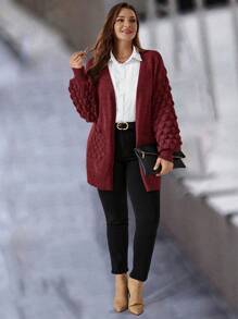 EMERY ROSE 加大码灰色口袋毛衣开衫，适合秋季带口袋，冬季 - 酒紅色 - 查看 5