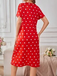 Cute Rabbit & Polka Dot Print Loose Dress, Sweet Style For Women Nightgown, Moo Moo - Multicolor - View 2