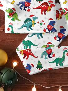 SHEIN Baby Boy Casual Cartoon Dinosaur Print Snug Fit Long Sleeve Crew Neck Pants Pajama Set, Suitable For Autumn/Winter - Multicolor - View 4