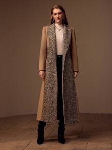 MOTF PREMIUM HERRINGBONE PANEL PEAK COLLAR BUCKLE BELTED LONGLINE OVERCOAT