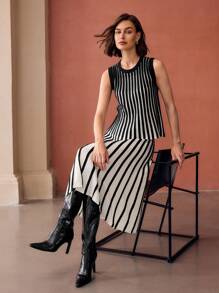 MOTF PREMIUM CLASSY TWO TONE STRIPED KNIT TOP - Black and White - View 8