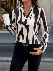 EMERY ROSE Áo cánh thường ngày cổ khoét họa tiết hoa ngẫu nhiên, mùa xuân-thu - Màu Khaki - Xem 6