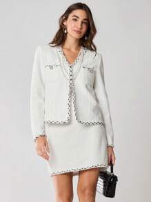 Enchnt 女士拼色短款优雅办公半身裙 - 白色 - 查看 2