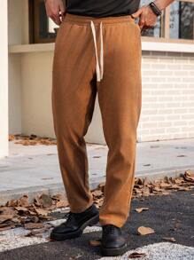 Manfinity VCAY Pantalones casuales rectos y delgados con cintura elástica tejida, aptos para uso diario para hombres