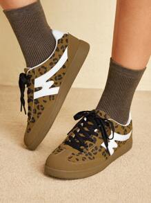 CUCCOO EASI Women Leopard Pattern Casual Retro Vulcanized Shoes Tainers - Brown - View 3