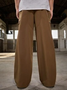 Manfinity VCAY Men's Casual Loose Fit Elastic Waist Straight Leg Woven Pants