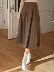 DAZY Casual Solid Color Pleated Mid-Length A-Line Skirt, Autumn