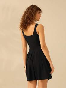 CAJUNI 女士 V 领无袖装饰蝴蝶结黑色短裙，假日休闲沙滩夏装 - 黑色 - 查看 2