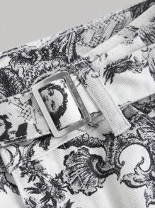 SHEIN MOD Quần Jeans Ống Loe Rộng In Hình Thiên Thần & Cây Cọ Cho Nữ - Nhiều màu - Xem 4