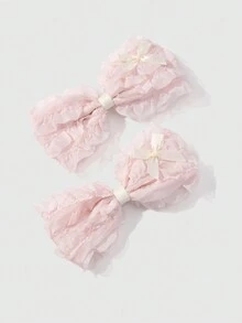 ROMWE Kawaii 4 件套精致、甜美、温柔的高品质粉色网状丝带蝴蝶结发夹组合，适合女孩、姐妹、日常佩戴、节日礼物 - 淺粉色 - 查看 8