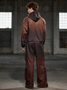 Manfinity VCAY 2pcs Men's Casual Knitted Loose Fit Hooded Long Sleeve Sweatshirt & Elastic Waist Straight Leg Pants Set, For Fall Winter - Burgundy - View 2