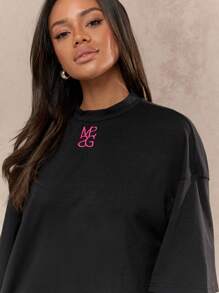 MISSGUIDED Áo thun cỡ lớn thêu logo - màu đen - Xem 3