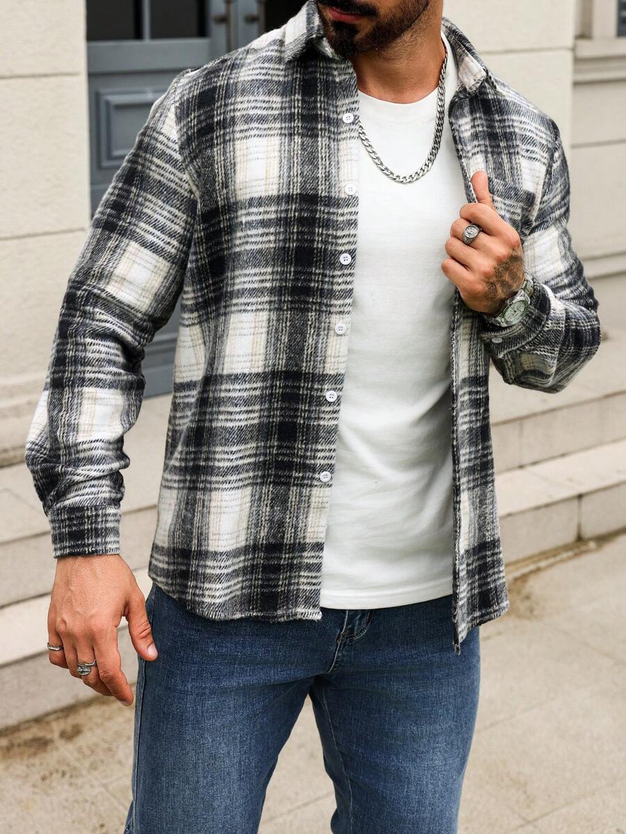 Manfinity Homme 男士格纹印花长袖外套