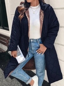 SHEIN LUNE Plus Size Women Solid Color Pocket Zip-Up Long Sleeve Coat, Autumn Fall Winter Winter Clothes Outfit