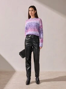BizChic Christmas Gradient Pink-Purple Knit Sweater Tops, Fashionable Commute Wear For Women, Spring/Summer Offic