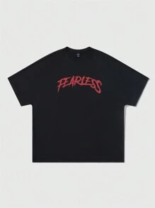 ROMWE MEN Street Life Áo thun nam tay cánh dơi in hình phong cách đường phố cỡ lớn và khẩu hiệu, màu đen, mùa hè, Halloween, phong cách thập niên 2000 - màu đen - Xem 7