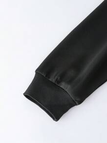 青少年男孩休闲保暖内衬校队夹克，秋冬季 - 黑色 - 查看 6