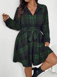 SHEIN Frenchy Homecoming Dresses,Vintage Dress,Travel Outfit Airport,Holiday Outfits,Women Fall Clothes, Fall Women's Dresses, Shirt Dresses, Skirt Dresses, Christmas Dresses, Christmas, Red Plaid Dresses Long Sleeve Dresses