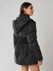 Enchnt Abrigo casual con capucha con cremallera y acolchado de unicolor para mujer, para invierno