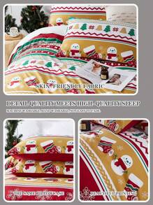 Juego de ropa de cama con estampado de muñeco de nieve, árbol de Navidad y calcetín de Navidad en rojo y verde, en tamaño individual/doble/queen/king - Multicolor - Ver 2