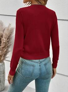 SHEIN Frenchy Áo khoác cardigan cài nút màu trơn thường ngày cho nữ, mùa xuân/thu - Màu Đỏ Sâu - Xem 2