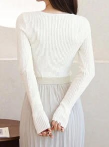 DAZY 1 pièce Pull tricoté ajusté asymétrique de couleur unie décontracté pour femmes, vêtements d'automne