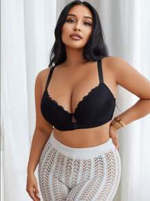 1 chiếc áo ngực ren hở lưng gợi cảm cỡ lớn dành cho nữ, nâng ngực và hỗ trợ bên hông - màu đen - Xem 4