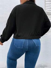 SHEIN CURVE+ 大码女式秋季铆钉装饰落肩长袖短款休闲夹克