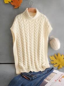 SHEIN Frenchy Plus Size Solid Color Turtleneck Minimalist Casual Sweater Vest