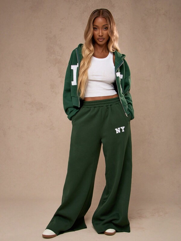MISSGUIDED Sweat-shirt à capuche zippé style athlétique varsitaire New York, pour l'automne et l'hiver. Tenue de détente décontractée, style universitaire, veste de sport d'athleisure.