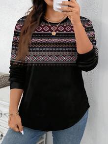 SHEIN LUNE Áo nỉ cổ tròn rộng rãi in họa tiết tối giản cỡ lớn, mùa thu/đông - Nhiều màu - Xem 5