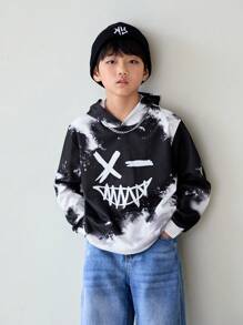 SHEIN 秋冬款青少年男孩休闲扎染印花连帽衫