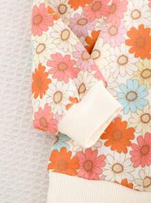 Cozy Pixies 2pcs/Set Baby Girl Floral Print Color Block Round Neck Long Sleeve Sweatshirt And Solid Color Pants Set - Multicolor - View 5