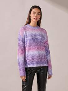 BizChic Christmas Gradient Pink-Purple Knit Sweater Tops, Fashionable Commute Wear For Women, Spring/Summer Offic